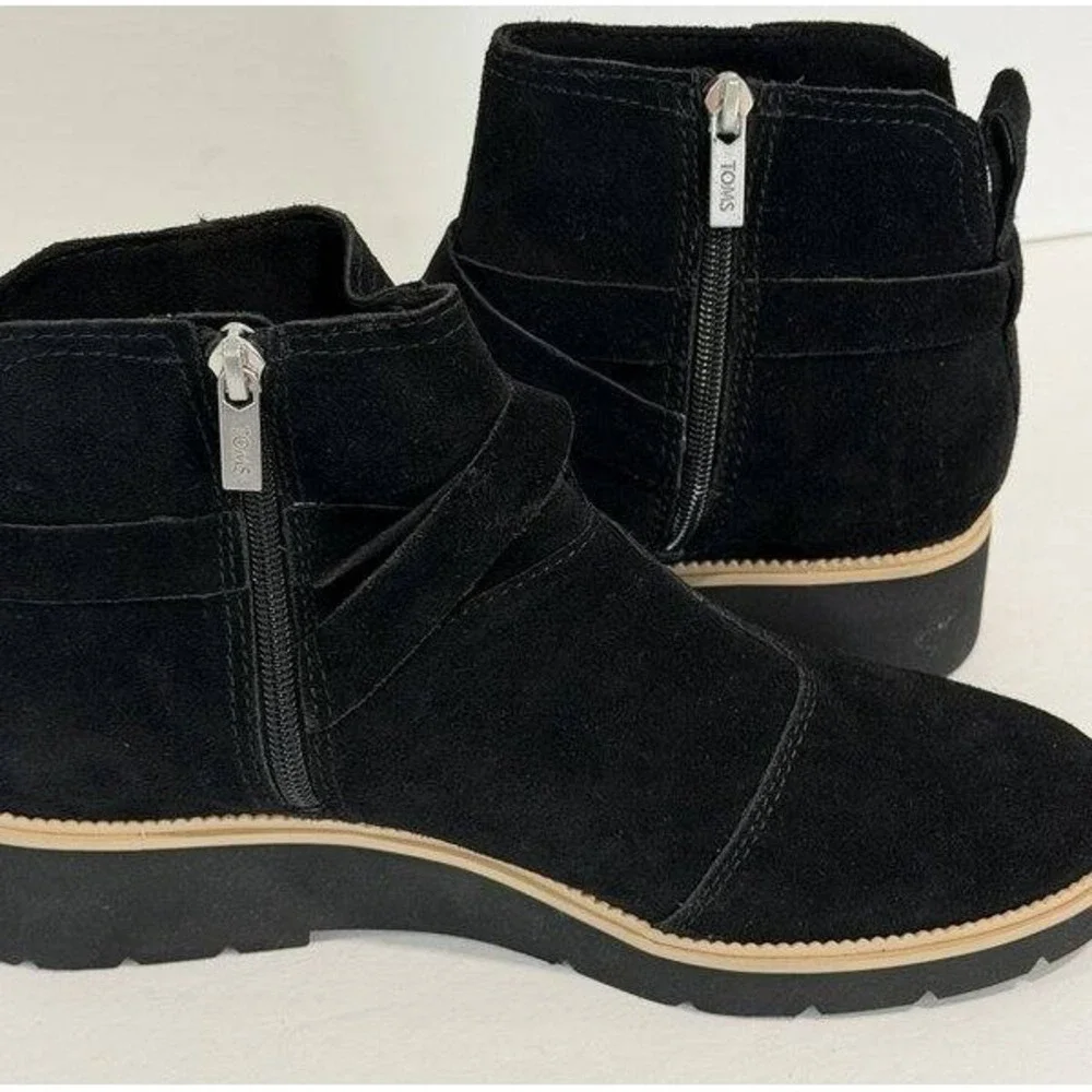 Toms Womens Black Marlow Boots Water Repellent Wedge 1.5